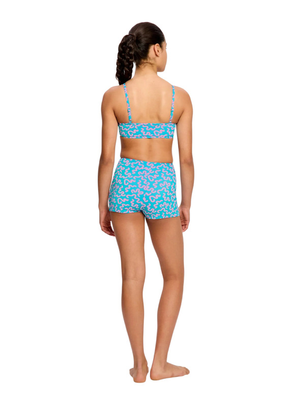 Modibodi Dievčenské menštruačné plavky Modibodi Performance Hi Waist Short Super Wavy Blue spodný diel