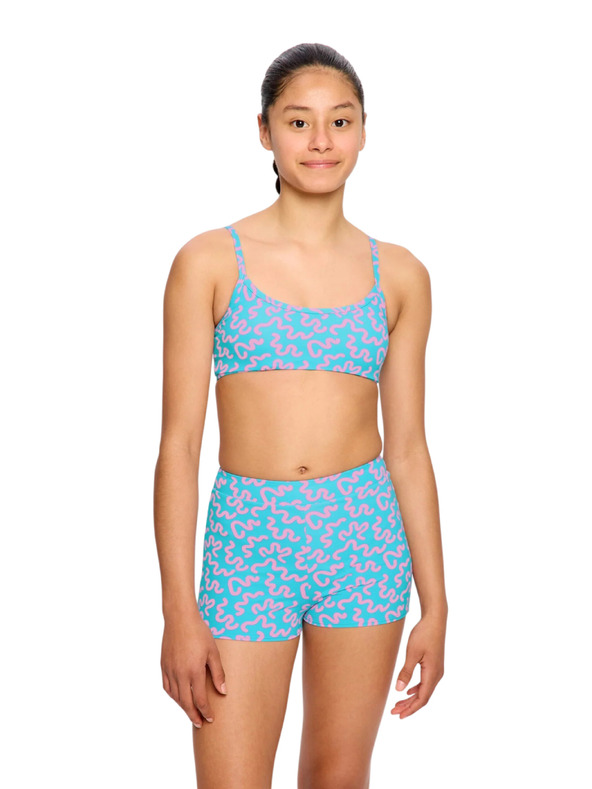 Modibodi Dievčenské menštruačné plavky Modibodi Performance Hi Waist Short Super Wavy Blue spodný diel