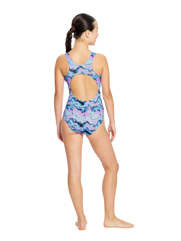 Modibodi Dievčenské menštruačné plavky Modibodi Performance Racerback One Piece Super Marble Blue jednodielne