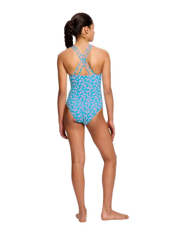Modibodi Dievčenské menštruačné plavky Modibodi Splice One Piece Super Wavy Blue jednodielne