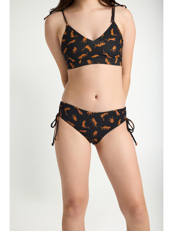Modibodi Dievčenské menštruačné plavky Modibodi Teen High Bikini Cheetah Chase Black spodný diel