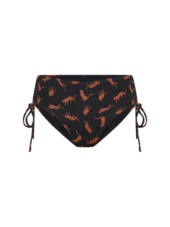 Modibodi Dievčenské menštruačné plavky Modibodi Teen High Bikini Cheetah Chase Black spodný diel