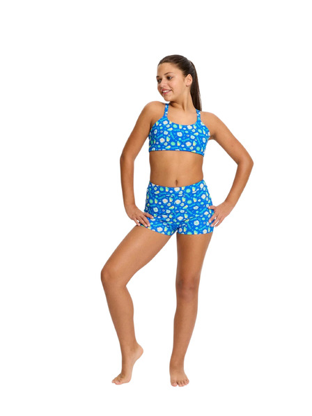 Modibodi Dievčenské menštruačné plavky Modibodi Teen Smileyworld Hi Waist Short Boho Botanical Blue spodný diel
