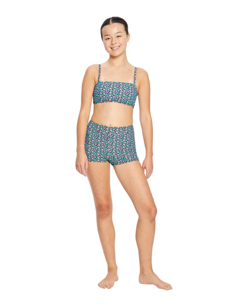 Modibodi Dievčenské menštruačné plavky Modibodi Hi Waist Short Super Luna Blossom Black spodný diel