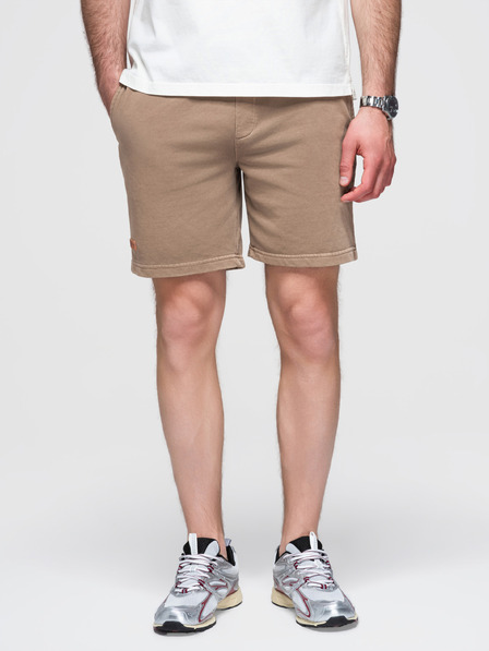 Ombre Clothing Pánske bavlnené teplákové šortky BASIC hnedé Ombre Oblečenie
