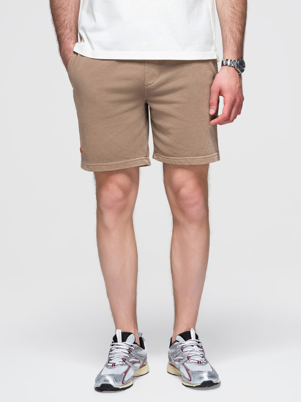 Ombre Clothing Pánske bavlnené teplákové šortky BASIC hnedé Ombre Oblečenie