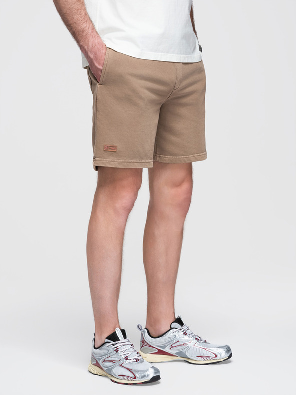 Ombre Clothing Pánske bavlnené teplákové šortky BASIC hnedé Ombre Oblečenie