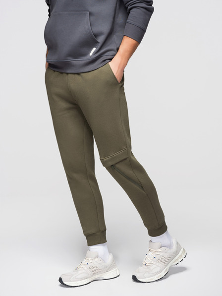 Ombre Clothing Pánske tepláky s prešívaním a zipom na nohaviciach - olivové V3 P1529 Ombre Clothing