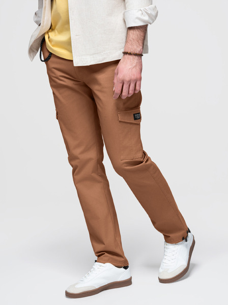 Ombre Clothing Pánske nohavice s cargo vreckami a lemom nohavíc - teplá hnedá V2 P1526 Ombre Clothing