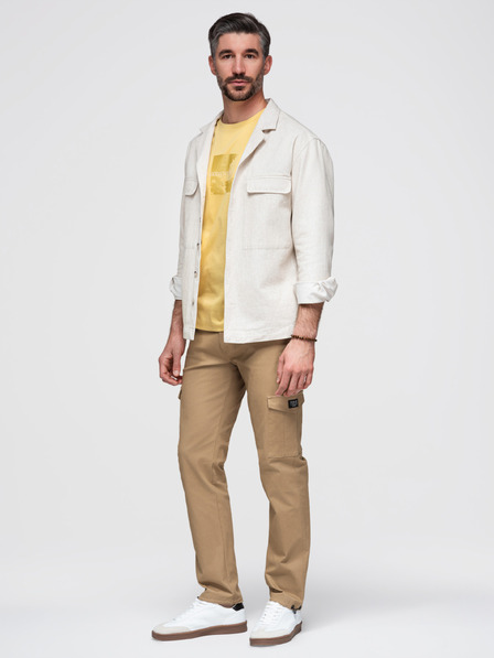Ombre Clothing Pánske nohavice s nákladovými vreckami a lemom nohavíc - svetlo hnedé V3 P1526 Ombre Clothing