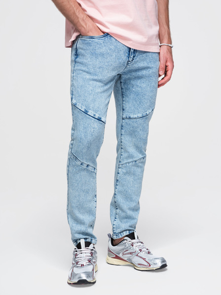 Ombre Clothing Pánske mramorované džínsové nohavice slim fit strihu s prešívaním na kolenách - modré V1 P1527 Ombre Clothing