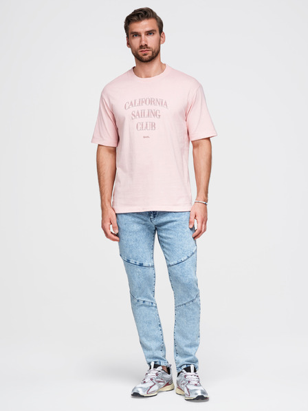 Ombre Clothing Pánske mramorované džínsové nohavice slim fit strihu s prešívaním na kolenách - modré V1 P1527 Ombre Clothing