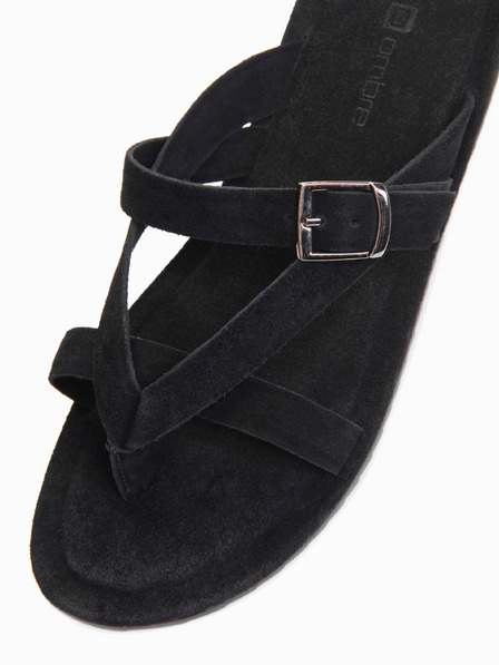 Ombre Clothing Pánske semišové žabky s dodatočnými stabilizačnými páskami - čierne V1 OM-FOSF-0253 Ombre Clothing