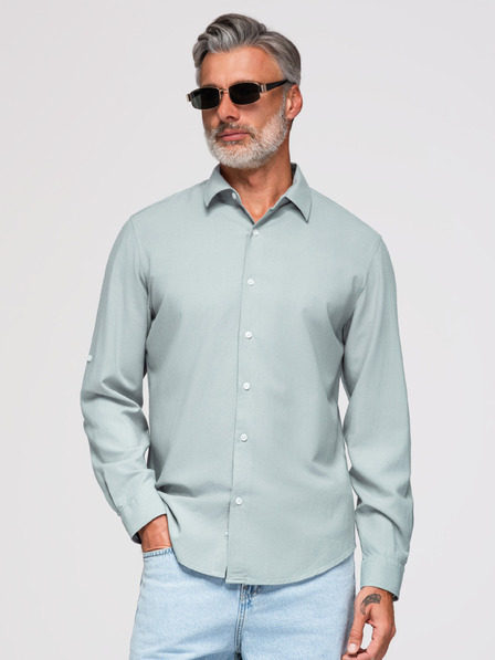Ombre Clothing Pánska košeľa z viskózy a ľanu v regular strihu – pastelovo zelená V4 OM-SHCS-0190 Ombre Clothing