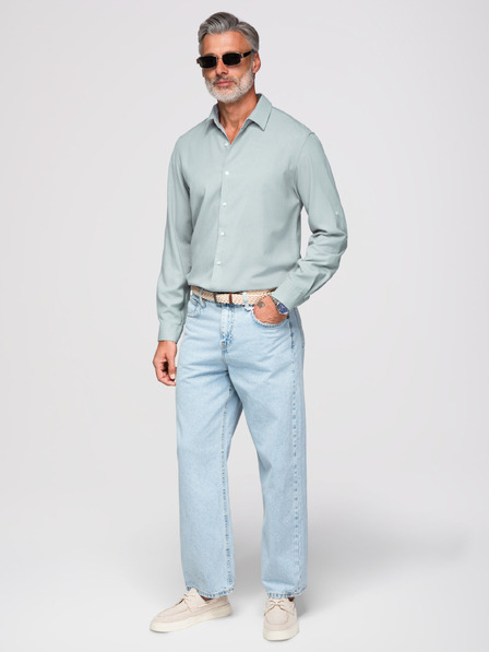 Ombre Clothing Pánska košeľa z viskózy a ľanu v regular strihu – pastelovo zelená V4 OM-SHCS-0190 Ombre Clothing