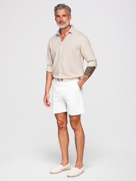 Ombre Clothing Pánska košeľa z viskózy a ľanu, regular strih – béžová V1 OM-SHCS-0190 Ombre Clothing