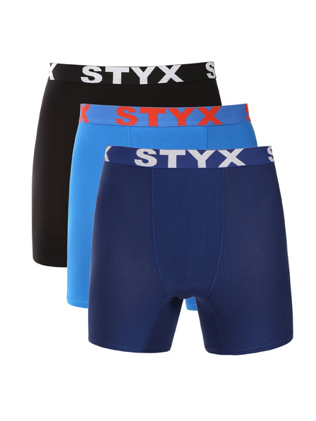 Styx Sada troch kusov - pánske boxerky Styx dlhé športové elastické pestrofarebné