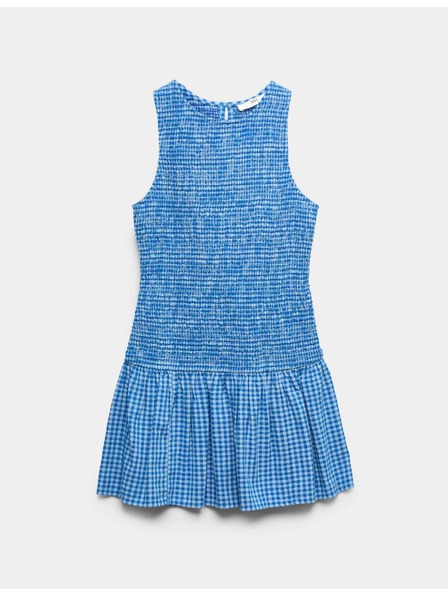 Marks & Spencer Kockované bavlnené mini šaty so zníženým pásom (6–16 rokov) Marks & Spencer modrá