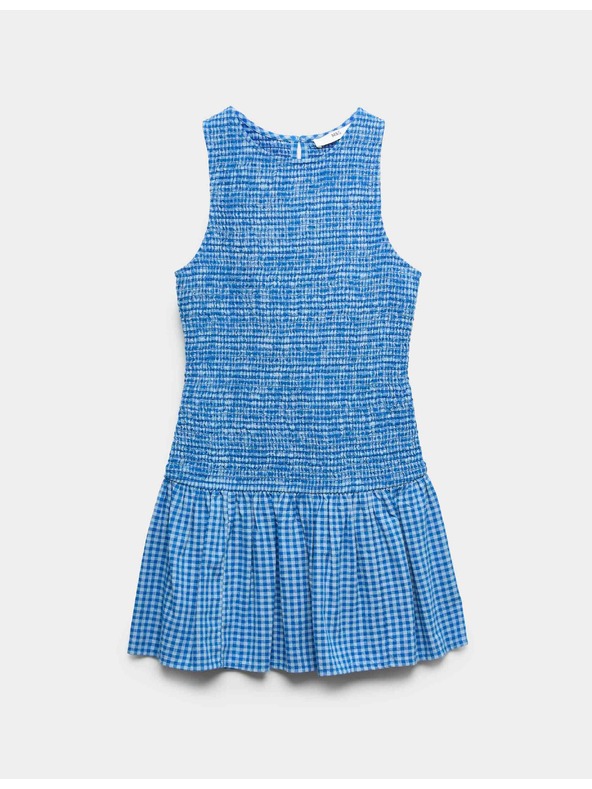 Marks & Spencer Kockované bavlnené mini šaty so zníženým pásom (6–16 rokov) Marks & Spencer modrá