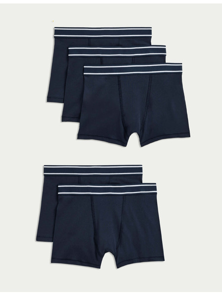 Marks & Spencer Tmavomodré elastické bavlnené šortky Marks & Spencer, balenie 5 kusov (5-16 rokov)