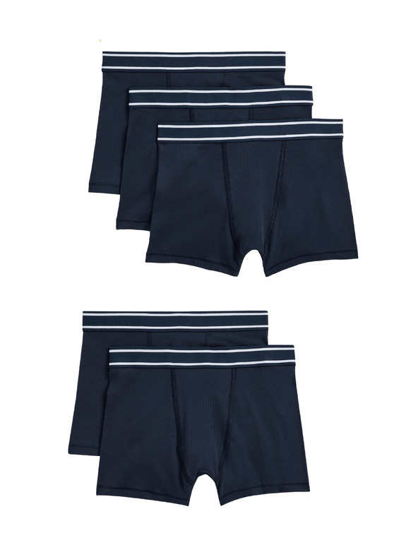 Marks & Spencer Tmavomodré elastické bavlnené šortky Marks & Spencer, balenie 5 kusov (5-16 rokov)