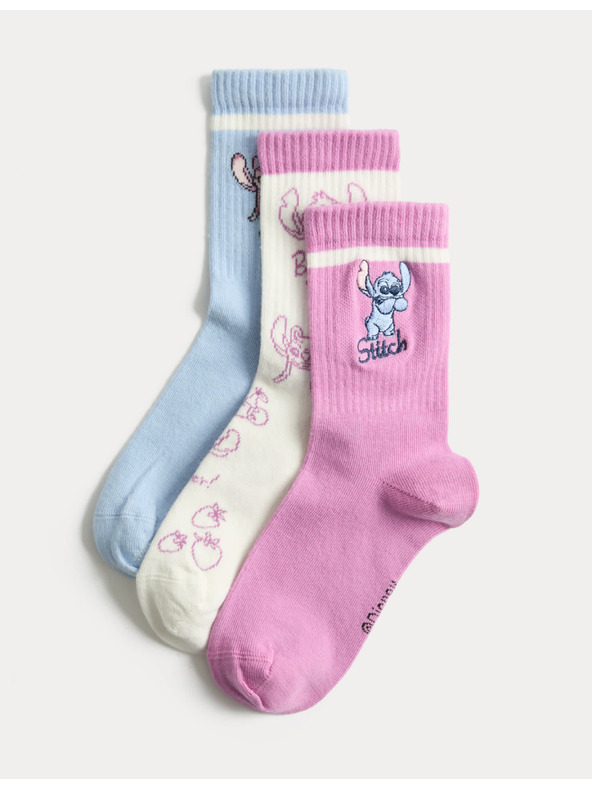 Marks & Spencer Ponožky Lilo & Stitch™, sada 3 párov (6 malé – 7 veľké) Marks & Spencer ružová