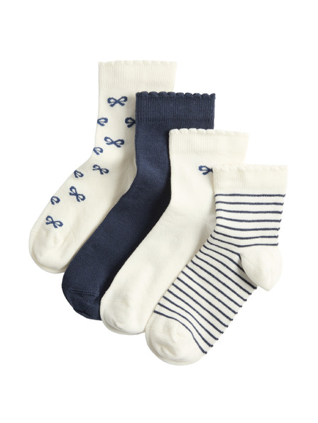 Marks & Spencer Žebrované ponožky s mašľami a pruhmi, vysoký podiel bavlny, 4 páry (6 malé – 7 veľké) Marks & Spencer námornícka modrá
