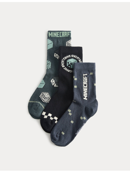 Marks & Spencer Ponožky Minecraft™ s vysokým podielom bavlny, 3 páry v balení (6 malé – 7 veľké) Marks & Spencer zelená
