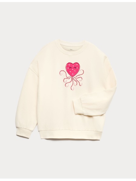 Marks & Spencer Mikina s vysokým podielom bavlny Heart Squid (4–10 rokov) Marks & Spencer smotanová