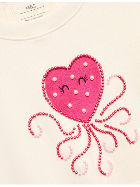 Marks & Spencer Mikina s vysokým podielom bavlny Heart Squid (4–10 rokov) Marks & Spencer smotanová