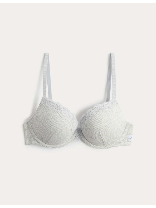 Marks & Spencer Bavlnená push-up podprsenka Juni pre hlboký dekolt, s kosticami (A-E) Marks & Spencer sivá