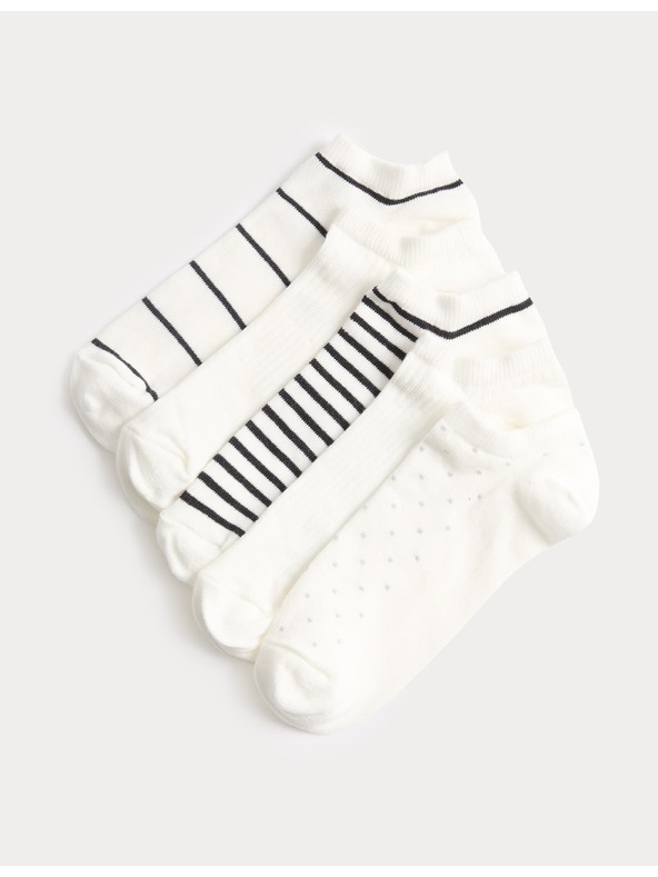 Marks & Spencer Vzorované krátke ponožky Trainer Liners™, s vysokým podielom bavlny, sada 5 párov Marks & Spencer čierna