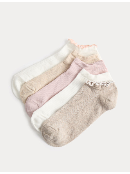 Marks & Spencer Vzorované krátke ponožky Trainer Liners™ s vysokým podielom bavlny, sada 5 párov Marks & Spencer ružová