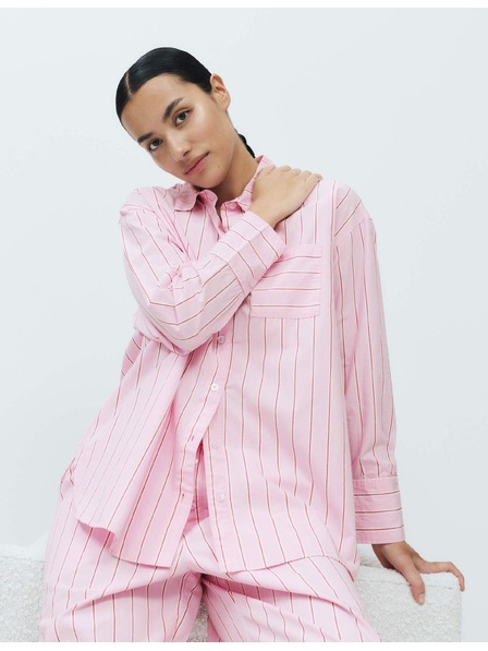 Marks & Spencer Pruhovaná nočná košeľa z popelínu a čistej bavlny Marks & Spencer ružová