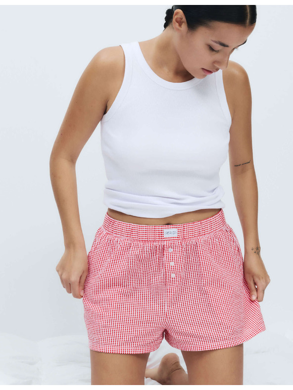 Marks & Spencer Ginghamové pyžamové šortky Seersucker z čistej bavlny Marks & Spencer červená