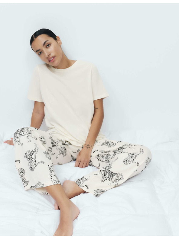 Marks & Spencer Pyžamová súprava z čistej bavlny s potlačou Marks & Spencer krémová