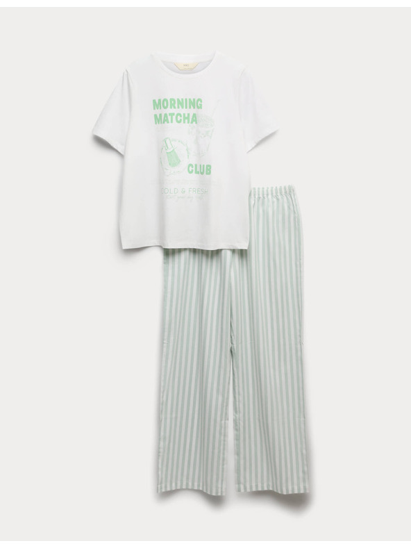 Marks & Spencer Pyžamová súprava z čistej bavlny Marks & Spencer zelená