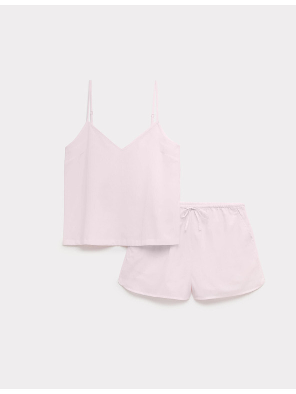 Marks & Spencer Pruhovaná tkaná krátka pyžamová súprava s košeľkovým topom Marks & Spencer ružová