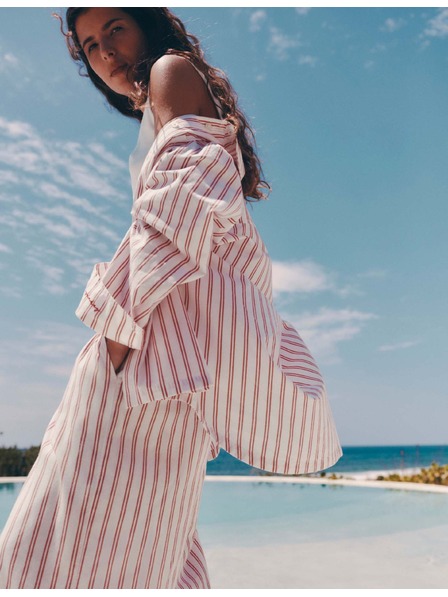 Marks & Spencer Pruhovaná pyžamová košeľa z čistej bavlny Marks & Spencer červená