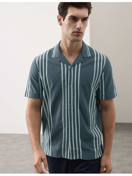 Marks & Spencer Textúrovaná polokošeľa s klápom, z čistej bavlny Marks & Spencer modrá