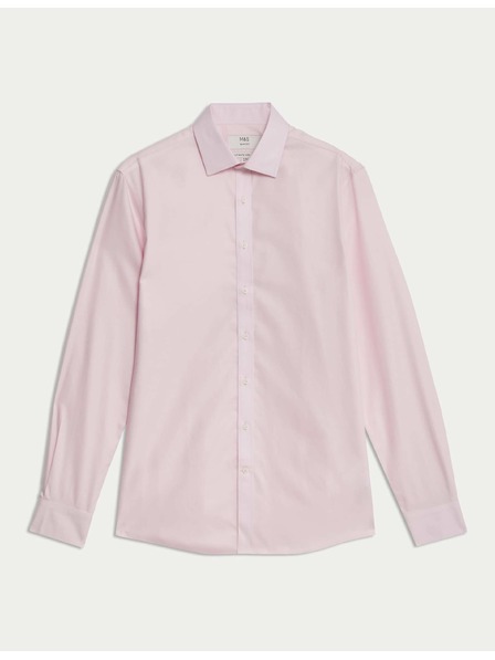 Marks & Spencer Bavlnená košeľa úzkeho strihu s neželezením úpravou Marks & Spencer ružová