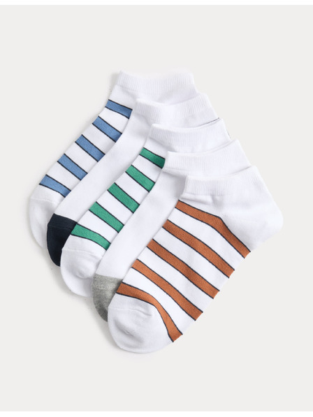 Marks & Spencer Krátke pruhované ponožky Trainer Liners™ s technológiou Cool & Fresh™ a vysokým podielom bavlny, sada 5 párov Marks & Spencer biela