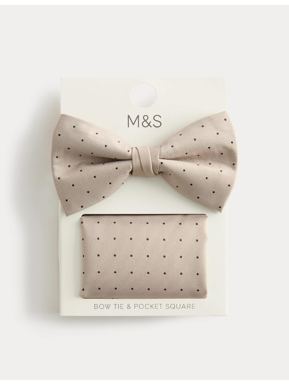 Marks & Spencer Sada bodkovaného motýlika a vreckovky Marks & Spencer béžová