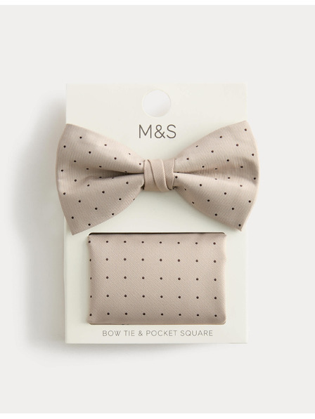Marks & Spencer Sada bodkovaného motýlika a vreckovky Marks & Spencer béžová