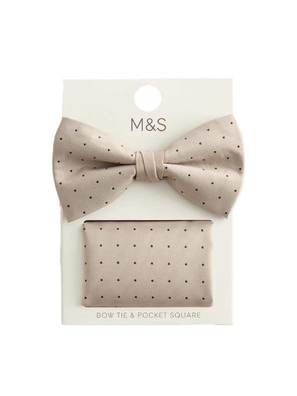 Marks & Spencer Sada bodkovaného motýlika a vreckovky Marks & Spencer béžová