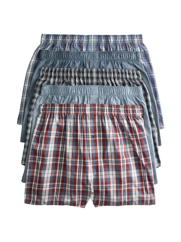 Marks & Spencer Kockované tkaané boxerky z čistej bavlny, 5 ks v balení Marks & Spencer modrá