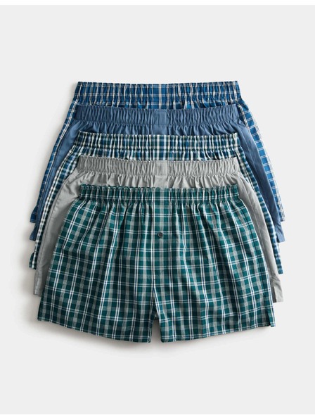 Marks & Spencer Kockované tkaané boxerky z čistej bavlny, 5 ks v balení Marks & Spencer zelená