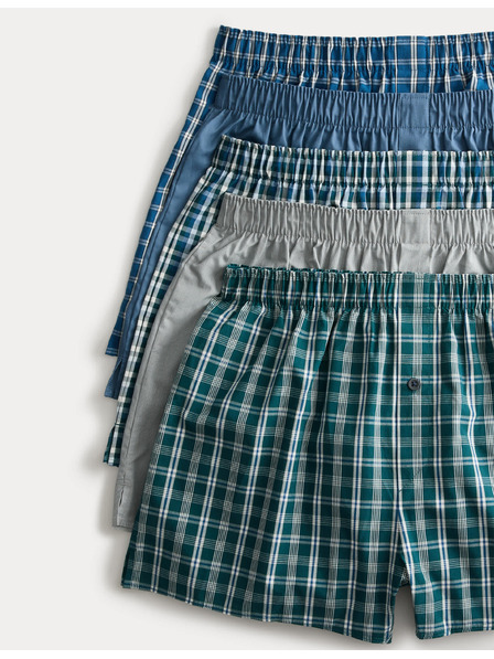 Marks & Spencer Kockované tkaané boxerky z čistej bavlny, 5 ks v balení Marks & Spencer zelená