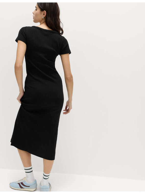 Marks & Spencer Rebrované midi šaty stĺpového strihu, s vysokým podielom bavlny Marks & Spencer čierna