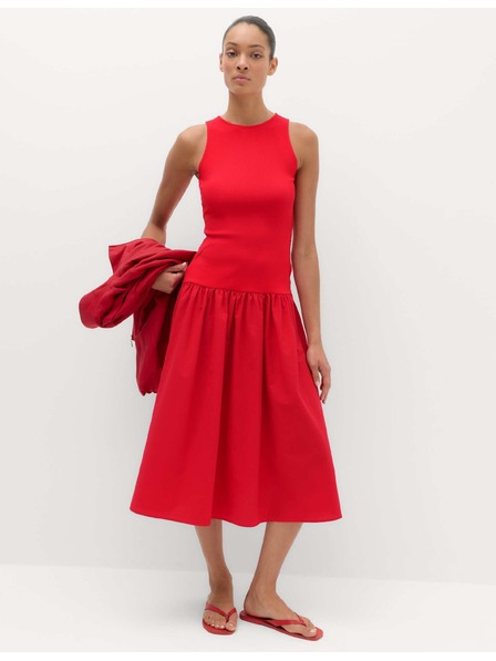 Marks & Spencer Žerzejové rebrované midi šaty so zníženým pásom Marks & Spencer červená